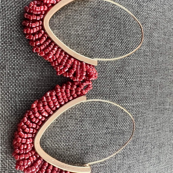 Beaded Dangle Earrings – V-shaped Beaded Earrings Statement Beaded Drop Fringe - Picture 3 of 3